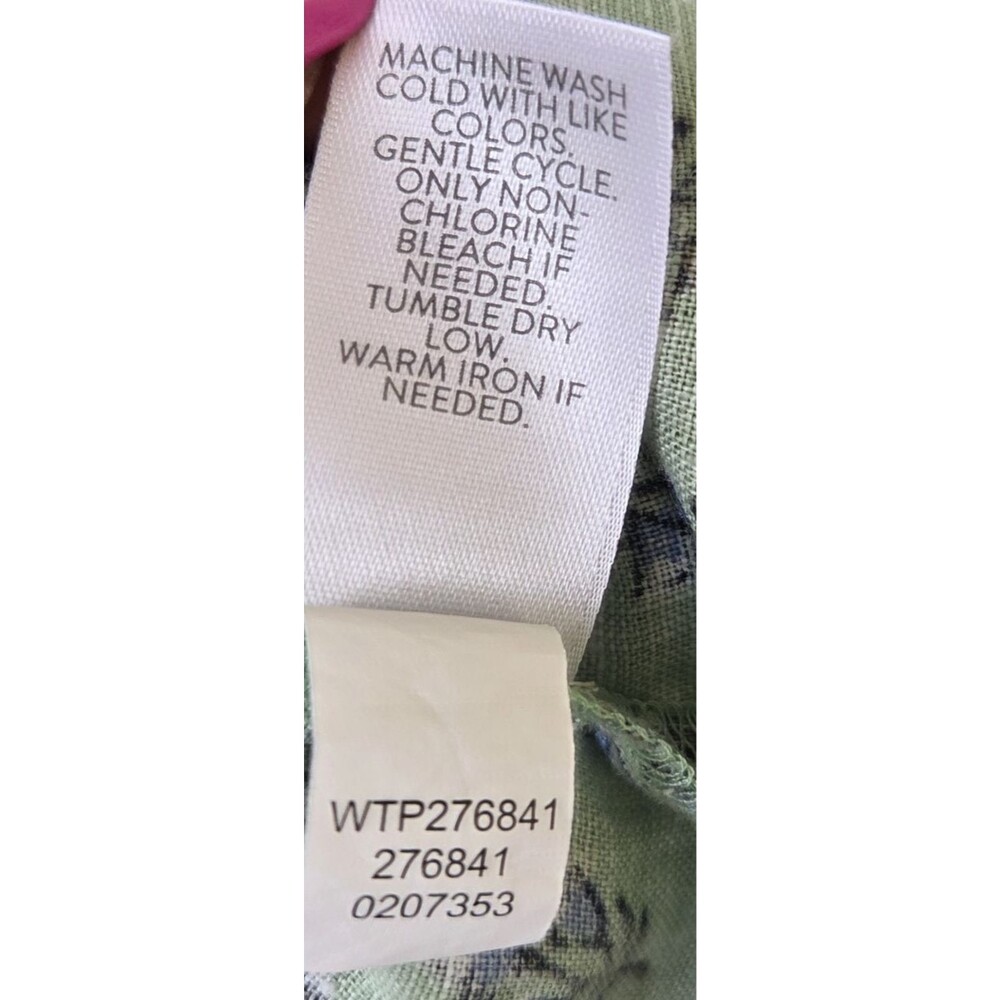 PURE JILL Green Floral 100% Linen Henley Tunic Top 2X PLUS Popover Sleeveless - Picture 6 of 6